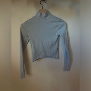 Gymshark Light Blue Mock Neck Cropped Long Sleeve Top